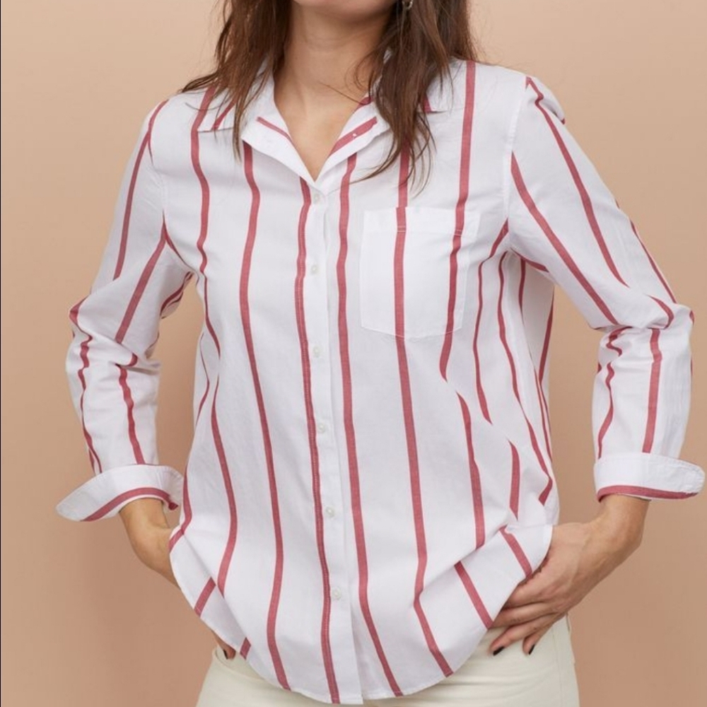 "H&M" Shirt Size: S Color: Pink and White.